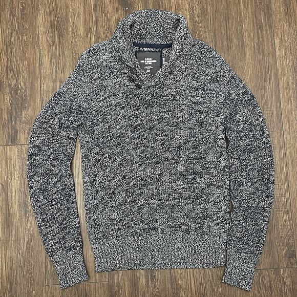 H&M L.O.G.G. Men’s Shawl Collar Knit Sweater Navy White Cotton Size Small - Picture 1 of 9